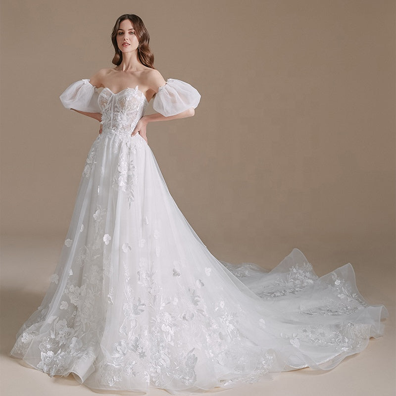 Wedding Dress Beach Lace Personality Embroidery White Tulle Dress