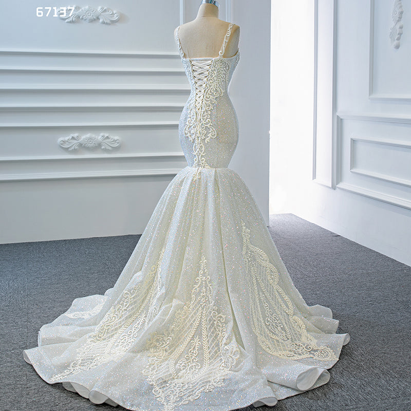 Mermaid Lace Applique Ivory Wedding Dress Bridal Dresses - Image 6