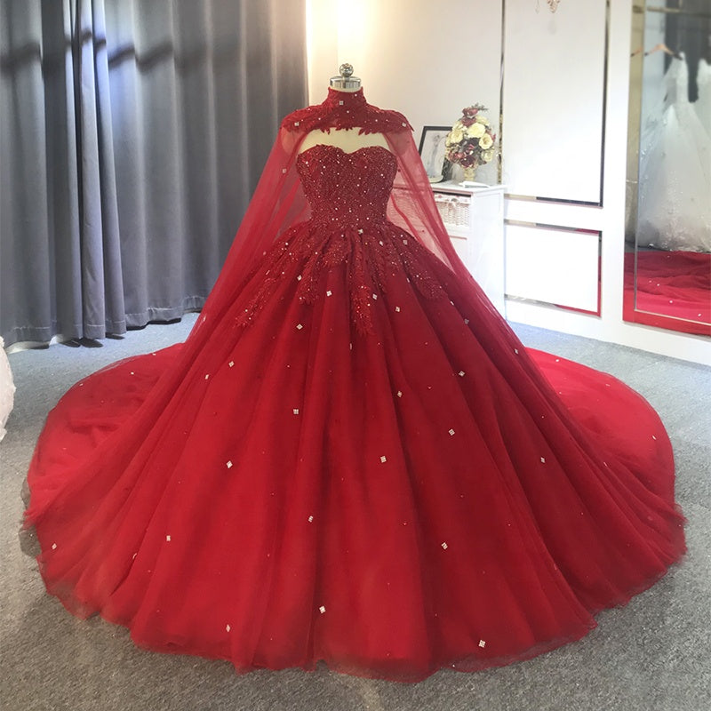 Prom Dress 2022 Red Turtleneck Beaded Lace