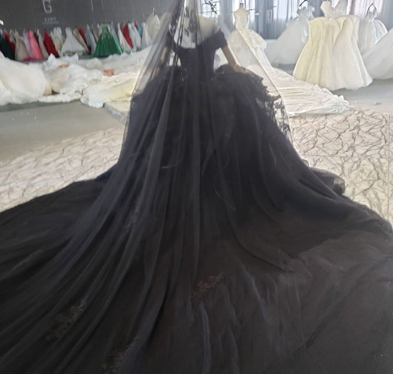 Wedding Dress Black Elegant Lace Off-the-shoulder Long Wedding Dress - Image 7