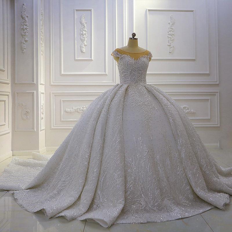 Custom Elegant Off Shoulder Shiny Embroidered Tutu Dress Bridal Wedding