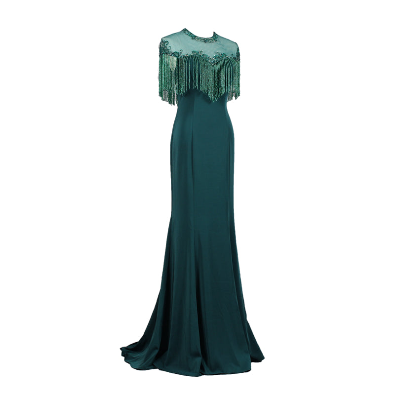 Ladies New Elegant Fringed Lace Green Mermaid Evening Dress Evening - Image 4