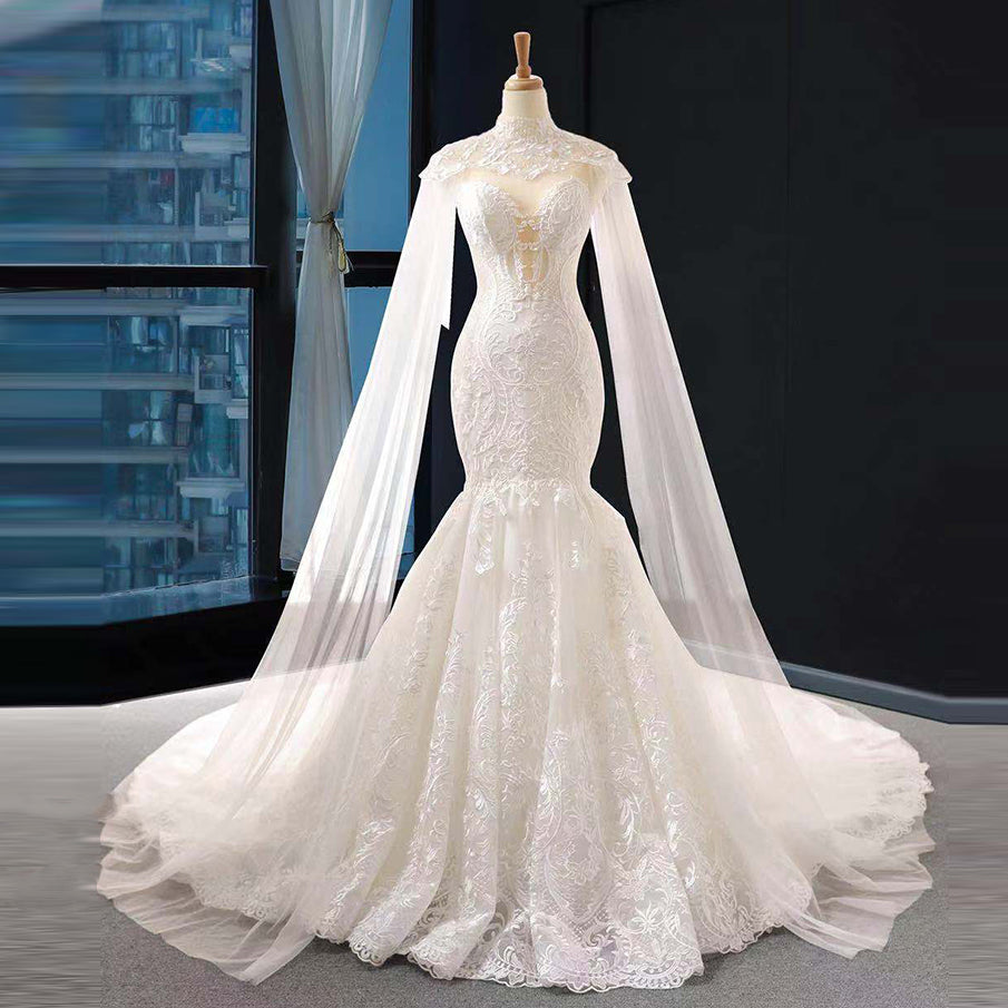 lace wedding dresses with detachable shawl sweetheart rhinestone mermaid wedding dresses - Image 7