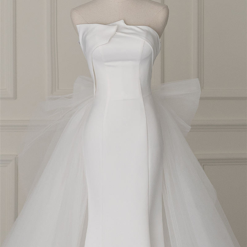 Modern Strapless Mermaid Satin Bow As Floor Wedding Dresses - Image 2