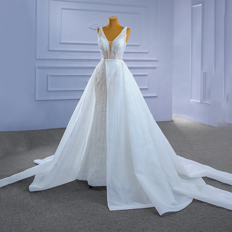 Ladies Exquisite Luxury Beaded Shiny Detachable Drag Wedding Dress