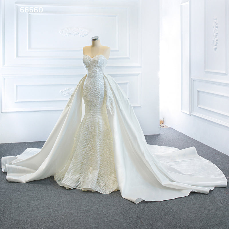 Mermaid Lace Cathetal Train  With Detable Train Bridal Wedding Dress