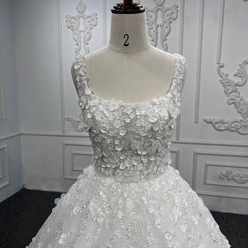 Beautiful Flower White Spaghetti Strap Bridal Gowns Dresses Women Wedding - Image 4