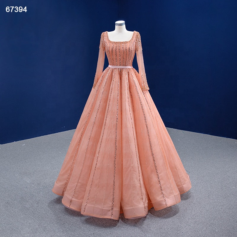 High Quality Elegant Lace Fringed Long-Sleeved Square Neck Party Evening Dress - Image 2