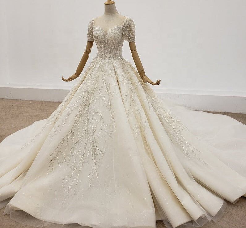 Short Sleeve Luxury Ball Gown Wedding Dress