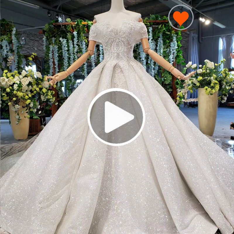 off shoulder real elegant long wedding dress - Image 3