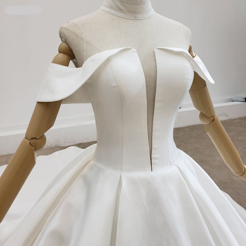 elegant Italy satin luxury high neck wedding gown bridal dress - Image 7