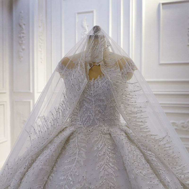 Custom Elegant Off Shoulder Shiny Embroidered Tutu Dress Bridal Wedding - Image 6