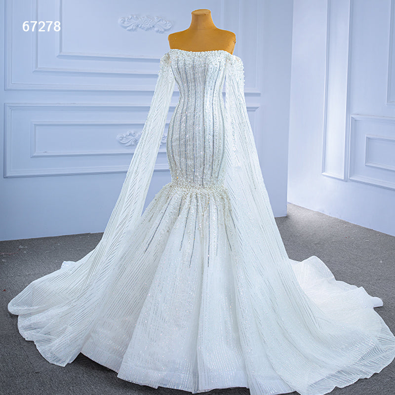 Ladies Fashion Off Shoulder Heavy Beading Mermaid Wedding Dress - Image 4