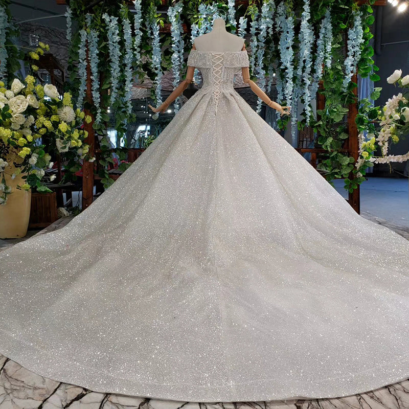 off shoulder real elegant long wedding dress - Image 6