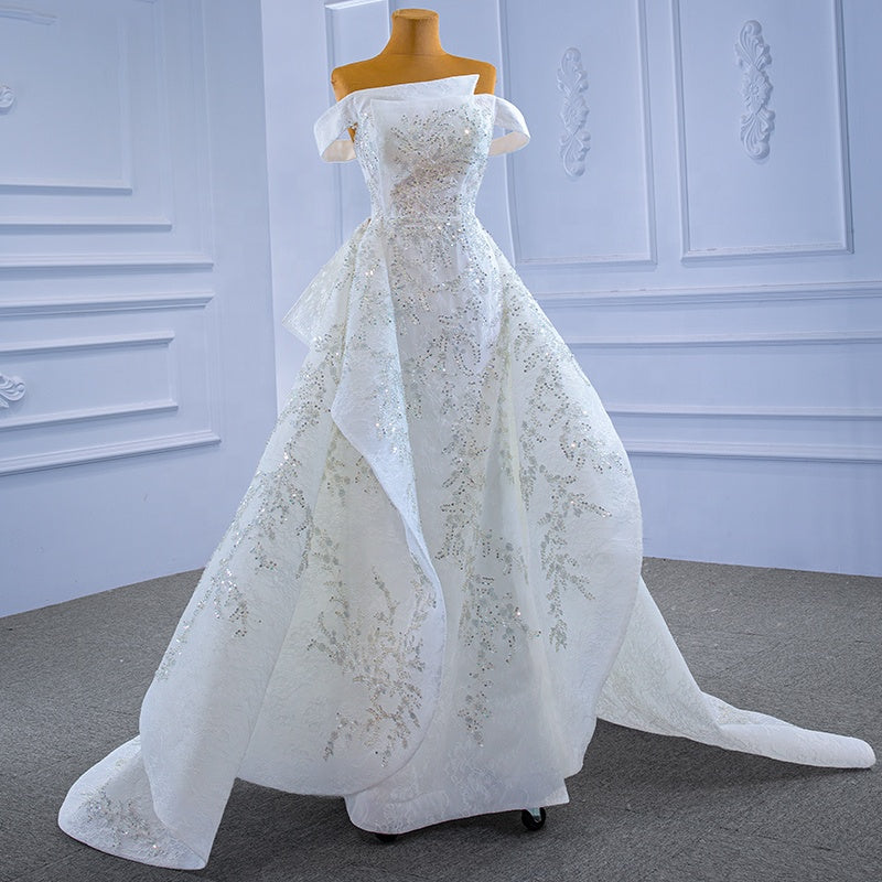 Ladies Elegant Luxury Crystal Bead Sequin Embroidered Wedding Dress