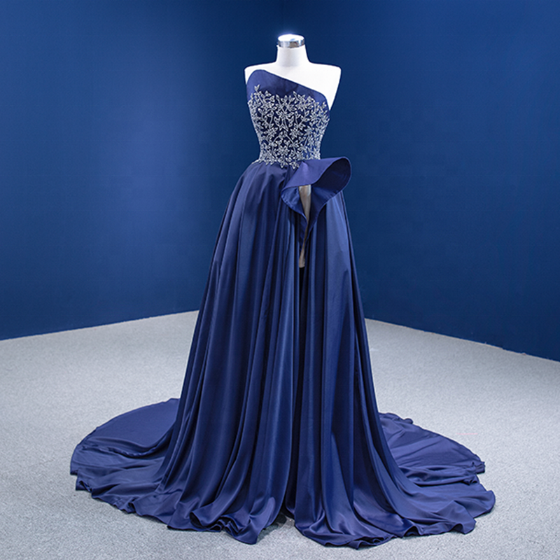 Ladies Elegant Dinner Sleeveless Long Slit Embroidered Party Evening Dress