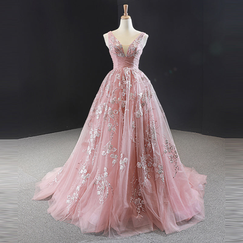 famous evening gown flower pattern designers sexy pink evening gown