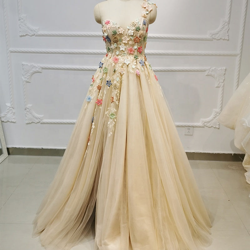 Evening Dress 2022 Elegant Women One Shoulder Design Floral Print Dress