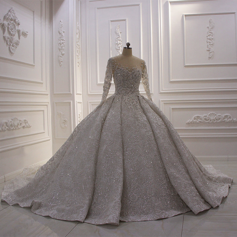 Wedding Dresses Elegant Long Sleeves Modern Embroidered Sand Sequins Draped Plus Size Women Dresses - Image 2
