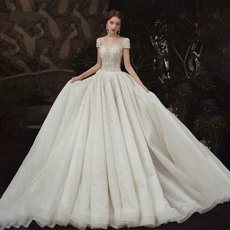 Princess Lace Beading Sequin Sleeveless Wedding Dress For Women Bridal
