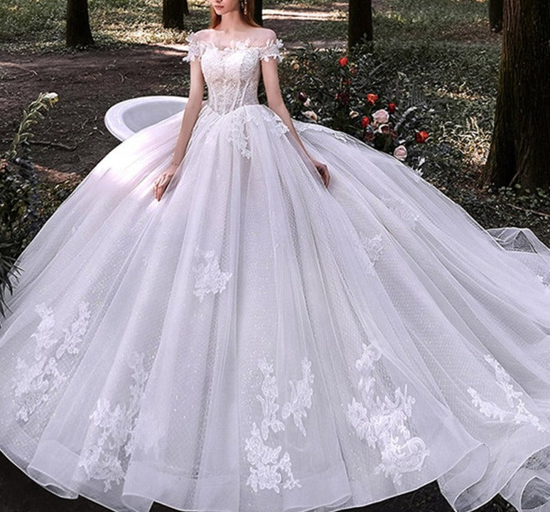 Boho Lace Applique Wedding Dress Bridal Gowns