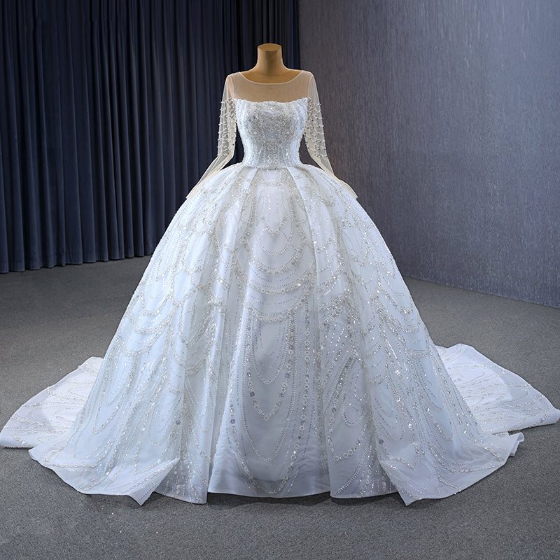 Bride'S Wedding Wedding Dress White Long-Sleeved Elegant Lady Solo Tutu Skirt Trailing Ceremony