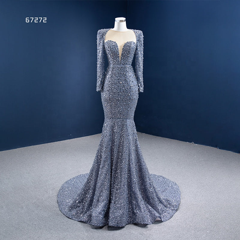 High Quality Beading Sequin Long Sleeve Mermaid Evening Dress