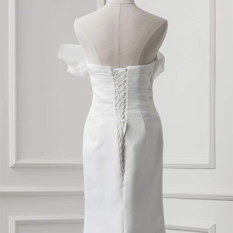 Mermaid Satin Sweep Train Sleeveless Wedding Dress - Image 7