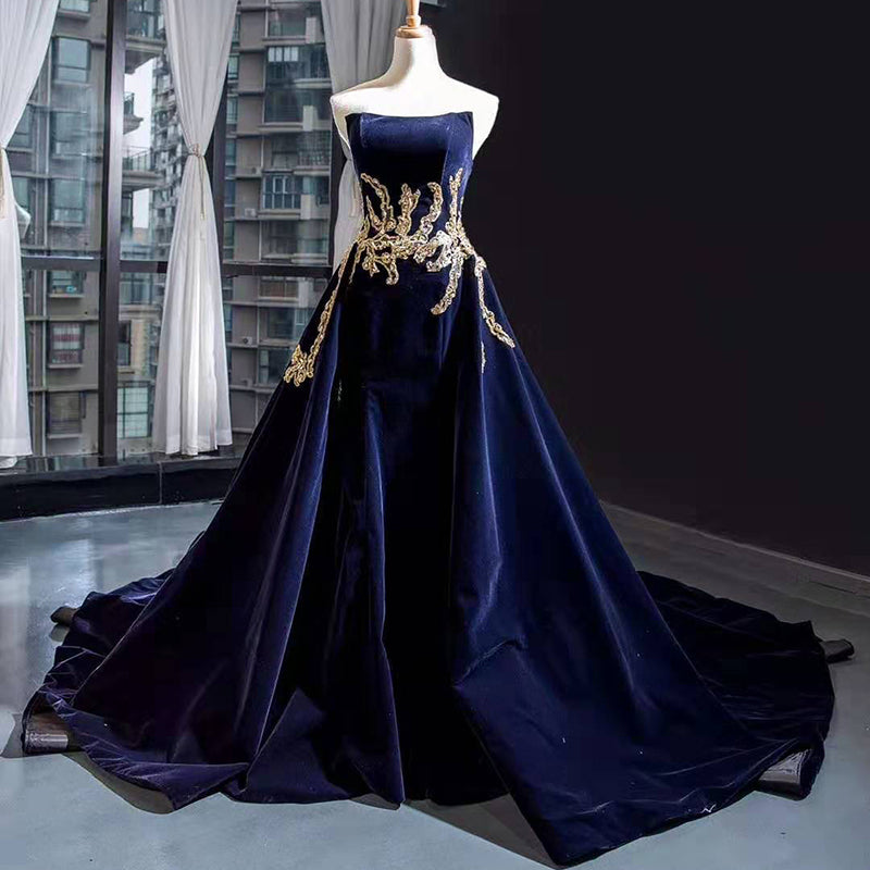 Real luxury high quality gold applique with belt empire waist hot selling evening dresses - Image 4