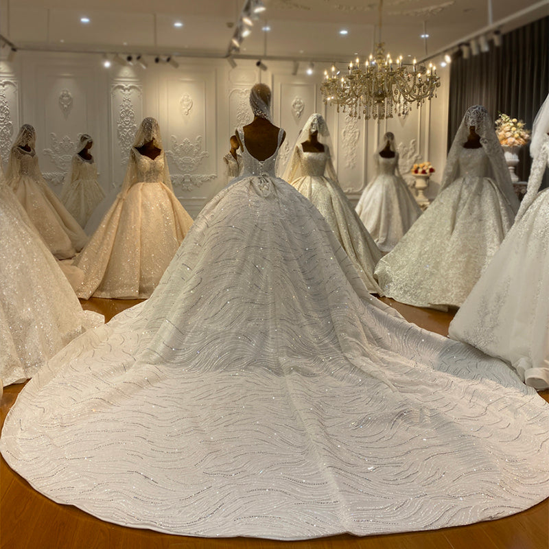 2022 New Luxury Wedding Dress Pearl Glazed Sling Lace Sparkling Bridal Dress - Image 7
