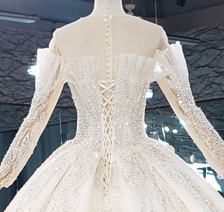 Elegant Long Sleeve Beading Sequin Women Wedding Dress Bridal Gown - Image 8