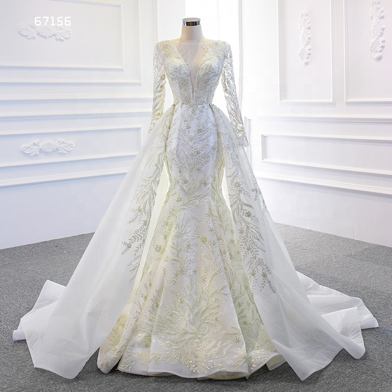 Mermaid Deep V Lace Detachable Train Elegant Wedding Dresses
