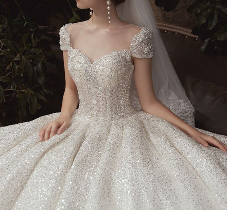 Princess Lace Beading Sequin Sleeveless Wedding Dress For Women Bridal - Image 5
