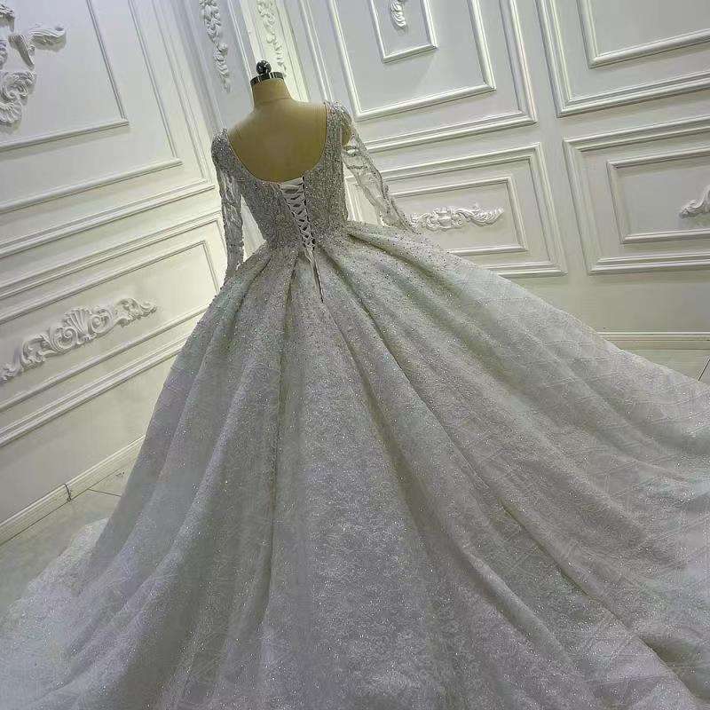 Luxury Crystal Wedding Bridal Dresses long sleeve folds Princess elegant ball gown - Image 7