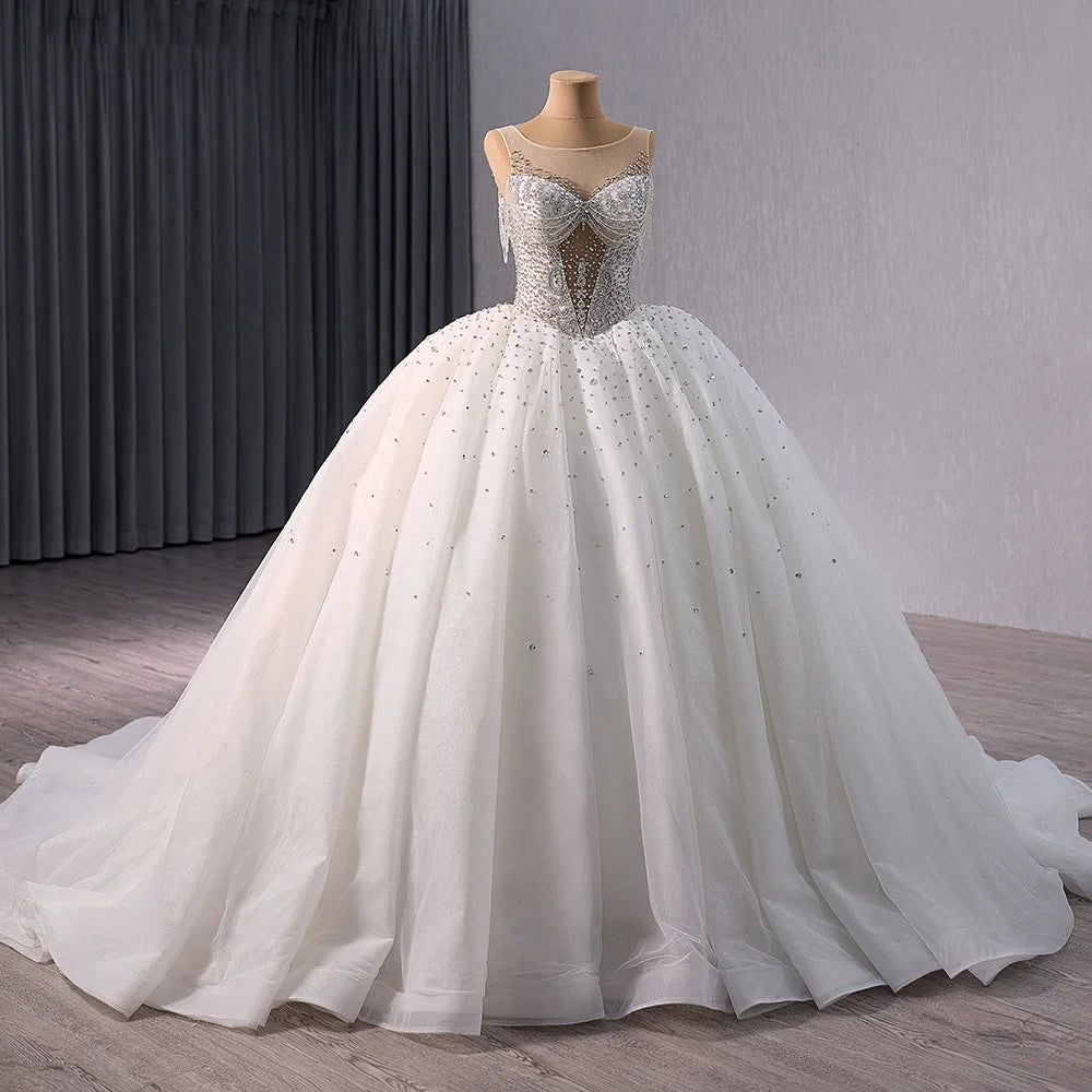 Modern Ball Gowns Wedding Dresses Elegant Lace Up Back Bridal Gowns Sequins Beading Bride Dress - Image 4