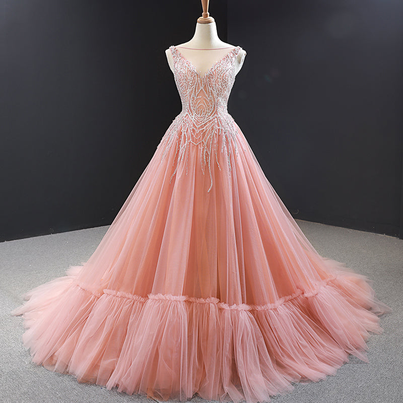 high quality pink long train lace sexy evening dresses