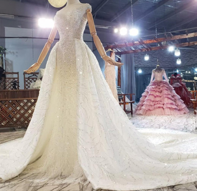 Mermaid Full Beading Sequin Dress With Detachable Train Wedding Dress