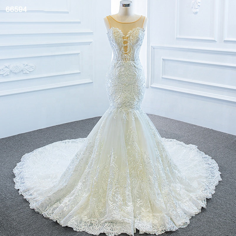 lace wedding dresses with detachable shawl sweetheart rhinestone mermaid wedding dresses - Image 3