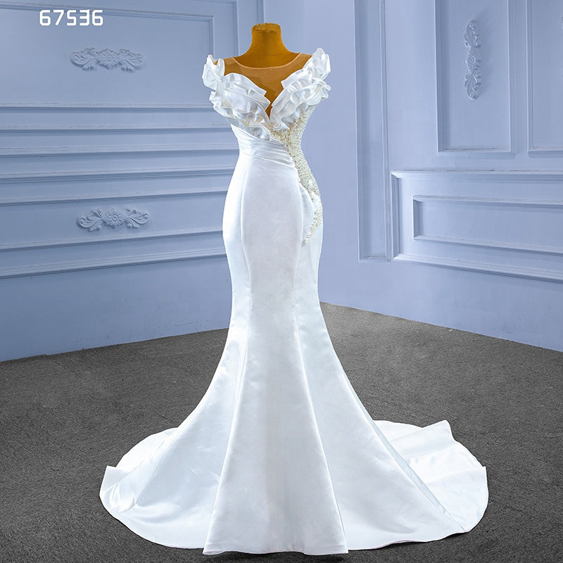 Elegant Casual Dresses White Stain Long Sleeve Princesses Bridal Gowns Wedding Dresses - Image 2