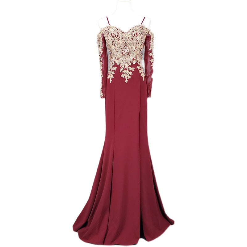 Ladies New Elegant Sling Half Sleeve Embroidered Mermaid Evening Dress - Image 7