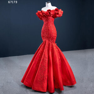 Red Mermaid Lace Applique New Women Elegant Party Evening Dress