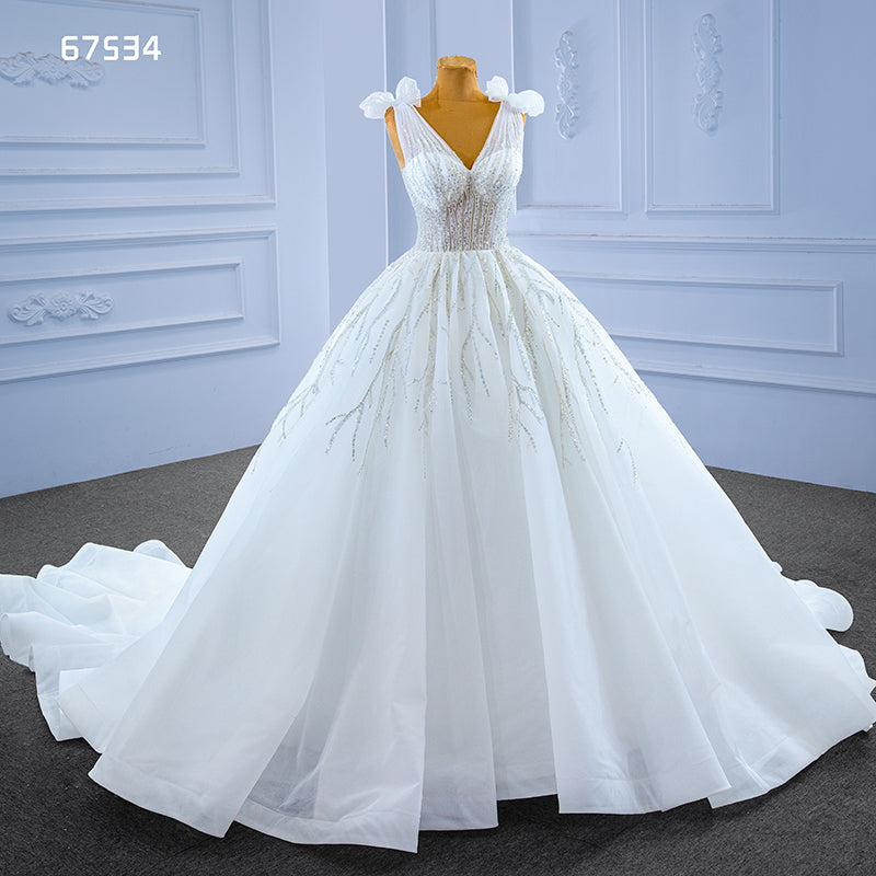 New Design Sexy Strap White Lace Sequins Bridal Wedding Dress