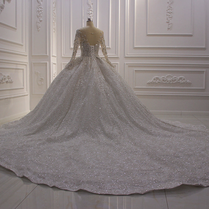 Wedding Dresses Elegant Long Sleeves Modern Embroidered Sand Sequins Draped Plus Size Women Dresses - Image 3