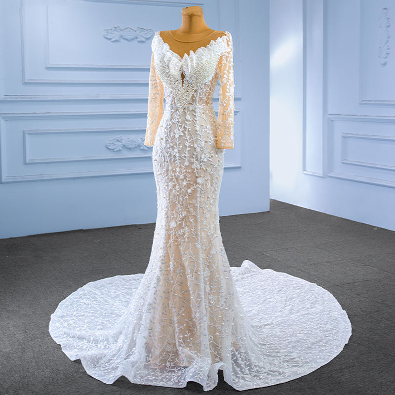 Trailing Wedding Dress New Deep V-Neck Lace Backless Sexy Bridal Gown