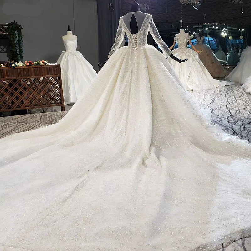 High Quality Luxury Long Sleeve Beading Bride Wedding Dress - Image 5