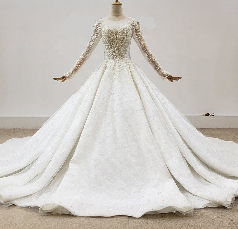 Heavy Beading Elegant Long Sleeve Bridal Gowns Wedding Dress - Image 3
