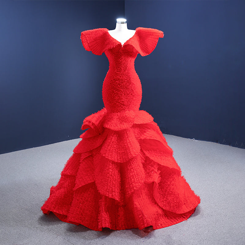 Women Elegant Mermaid Red Women Fashion Evening Dress - Image 4