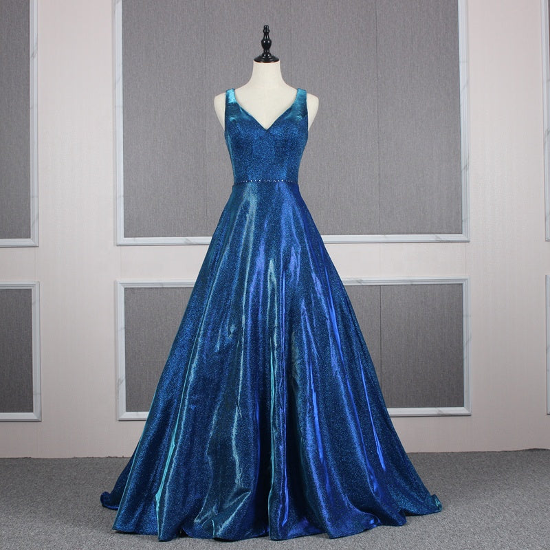 Summer Evening Dress Elegant Sequined Blue Sleeveless Dress Ladies Evening