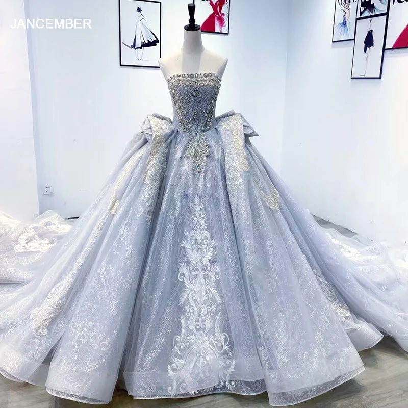 Princess Wedding Gown Main New Summer Luxury Court Fairy Big Trailing Blue Evening Wedding Dress For Bride - Image 5