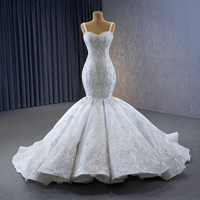 New Product Wedding Gown For Bride Heavy Industry Suspender Long Fishtail Trailing Wedding Dress